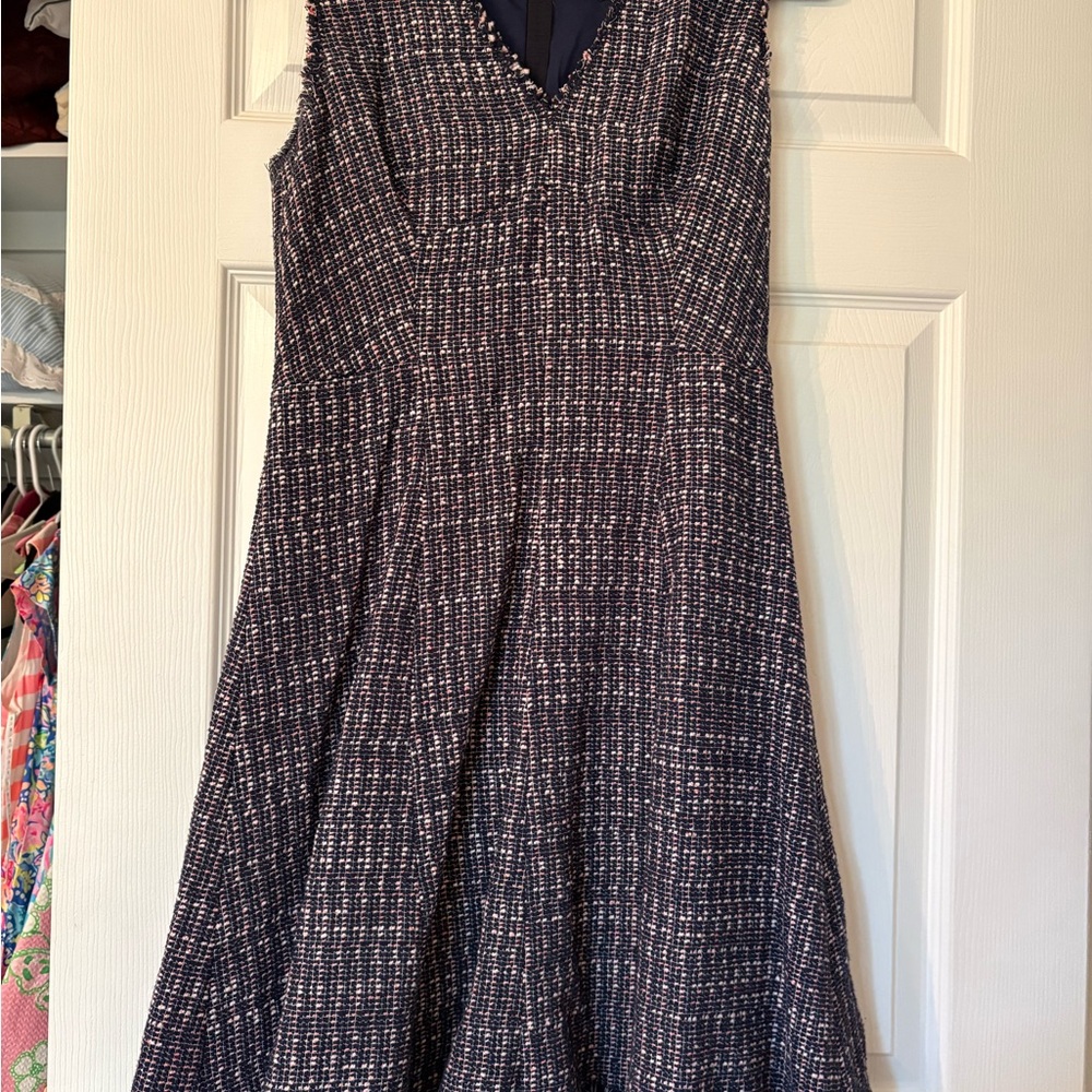 Rebecca Taylor Navy Tweed Sleeveless Fit-and-Flare Dress